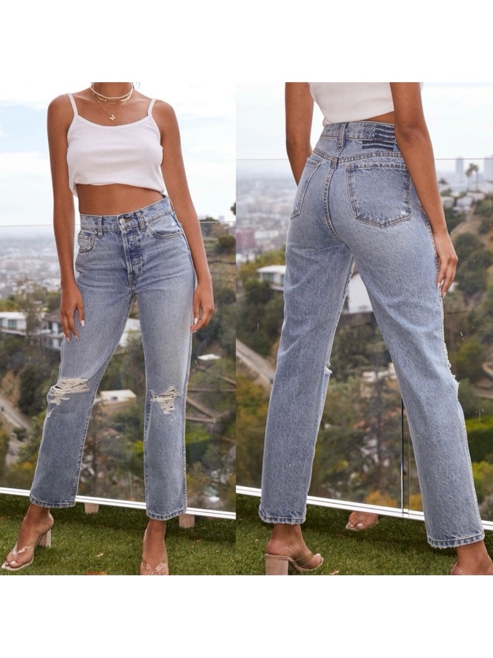 Revice Frontrunner High Rise Distressed Straight Leg Jeans Grand Prix Light Wash